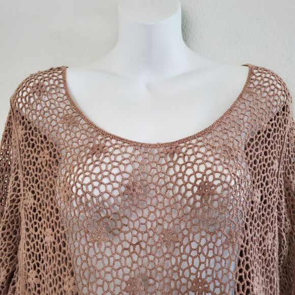 Bobeau Crochet Knit Top Small Brown Sheer Boho Floral Beachy Cover Up Festival - Picture 2 of 10